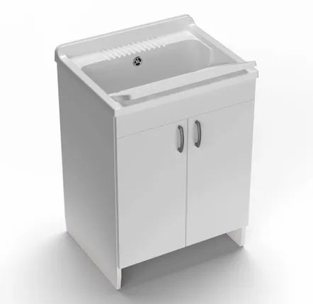 Sinks - Mongardi: Wooden Utility Sink Cabinet with Resin Tub, Pre-Drilled for Tap Installation, Acid-Resistant, Indoor, 60W × 50D × 85H cm, White - MONGARDI