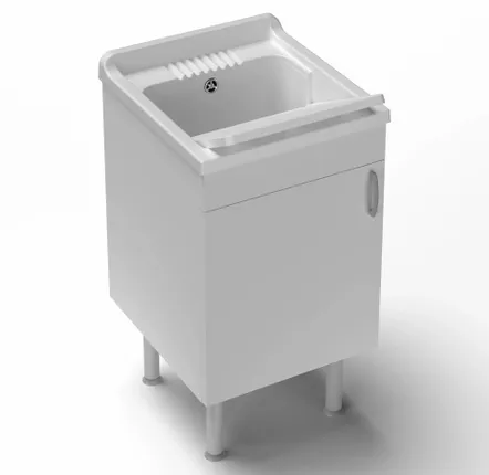 Sinks - Mongardi: Star Wooden Utility Sink Cabinet with Feet and Resin Tub, Pre-Drilled for Tap Installation, Acid-Resistant, Indoor, 46W × 51D × 85H cm, White - MONGARDI
