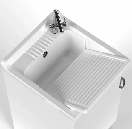 Sinks - Mongardi: Star Wooden Utility Sink Cabinet with Feet and Resin Tub, Pre-Drilled for Tap Installation, Acid-Resistant, Indoor, 46W × 51D × 85H cm, White - MONGARDI