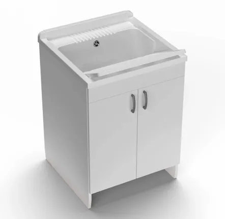 Sinks - Mongardi: Wooden Utility Sink Cabinet with Resin Tub, Pre-Drilled for Tap Installation, Acid-Resistant, Indoor, 60W × 60D × 85H cm, White - MONGARDI