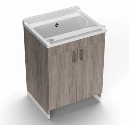 Sinks - Mongardi: Wooden Utility Sink Cabinet with Resin Tub, Pre-Drilled for Tap Installation, Acid-Resistant, Indoor, 60W × 50D × 85H cm, Oak - MONGARDI