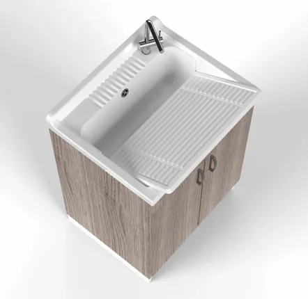 Sinks - Mongardi: Wooden Utility Sink Cabinet with Resin Tub, Pre-Drilled for Tap Installation, Acid-Resistant, Indoor, 60W × 50D × 85H cm, Oak - MONGARDI