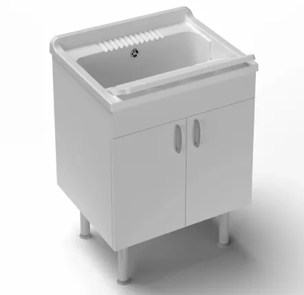 Sinks - Mongardi: Star Wooden Utility Sink Cabinet with Feet and Resin Tub, Pre-Drilled for Tap Installation, Acid-Resistant, Indoor, 61W × 51D × 85H cm, White - MONGARDI