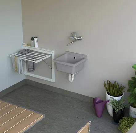 Sinks - Mongardi: Resin Utility Sink, Wall-Mounted, Acid-Resistant, Indoor and Outdoor, 39W × 39D × 24H cm, Cement Grey - MONGARDI