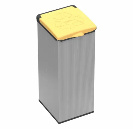 Shelves - Mongardi: 4'Otto Resin Bag Holder, Easy to Assemble, Modular, With Lid and Bag Retaining Frame, Suitable for 80–110 L Bags, 32W × 35D × 80H cm, Grey and Yellow - MONGARDI