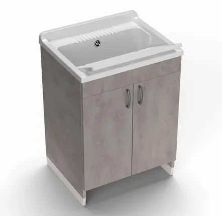 Sinks - Mongardi: Wooden Utility Sink Cabinet with Resin Tub, Pre-Drilled for Tap Installation, Acid-Resistant, Indoor, 60W × 50D × 85H cm, Bronx Grey - MONGARDI