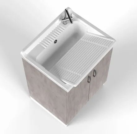 Sinks - Mongardi: Wooden Utility Sink Cabinet with Resin Tub, Pre-Drilled for Tap Installation, Acid-Resistant, Indoor, 60W × 50D × 85H cm, Bronx Grey - MONGARDI