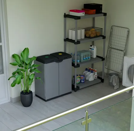 Shelves - Mongardi: Mono Resin Bag Holder Cabinet, Easy to Assemble, Two Doors, With Lid and Bag Retaining Frame, Suitable for 80–110 L Bags, 68W × 38D × 87H cm, Black and Grey - MONGARDI