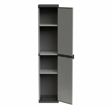 Shelves - Mongardi: 3-Shelf Resin Cabinet with One Door, Easy to Assemble, Modular System, Indoor and Outdoor, 34W × 38.5D × 165H cm, Grey and Black - MONGARDI