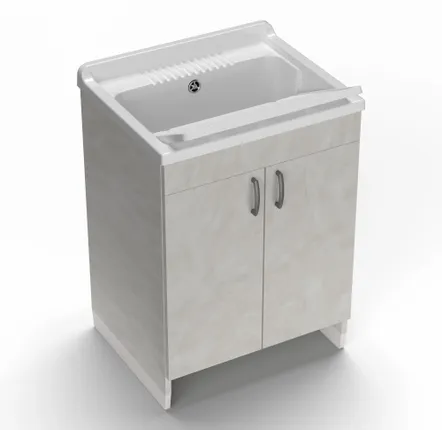 Sinks - Mongardi: Wooden Utility Sink Cabinet with Resin Tub, Pre-Drilled for Tap Installation, Acid-Resistant, Indoor, 60W × 50D × 85H cm, Manhattan Grey - MONGARDI