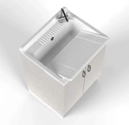 Sinks - Mongardi: Wooden Utility Sink Cabinet with Resin Tub, Pre-Drilled for Tap Installation, Acid-Resistant, Indoor, 60W × 50D × 85H cm, Manhattan Grey - MONGARDI