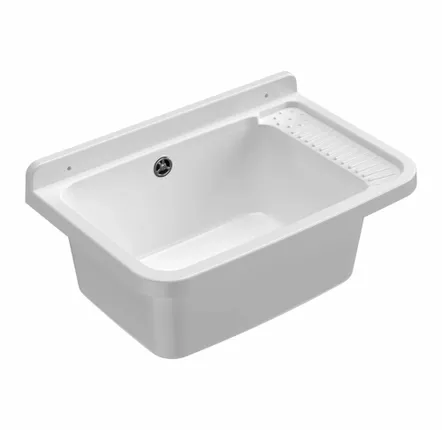 Sinks - Mongardi: Resin Utility Sink, Wall-Mounted, Acid-Resistant, Indoor and Outdoor, 58.3W × 38.5D × 26H cm, White - MONGARDI