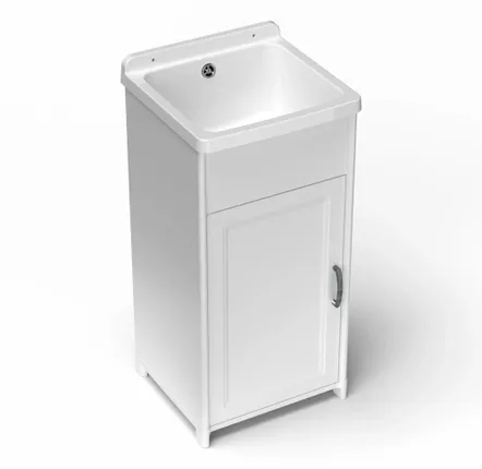 Sinks - Mongardi: Resin Mini Utility Sink Cabinet, Compact, Acid-Resistant, Indoor and Outdoor, 40W × 40D × 85H cm, White - MONGARDI
