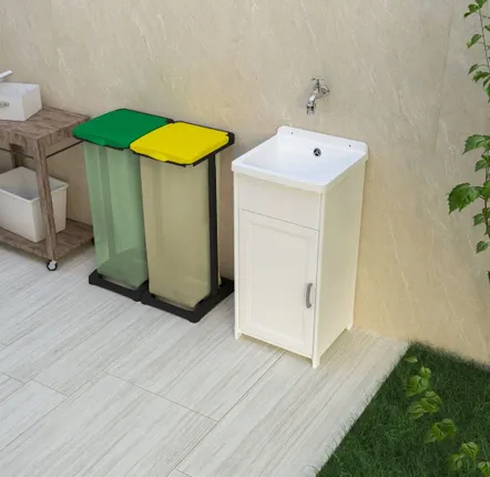 Sinks - Mongardi: Resin Mini Utility Sink Cabinet, Compact, Acid-Resistant, Indoor and Outdoor, 40W × 40D × 85H cm, White - MONGARDI