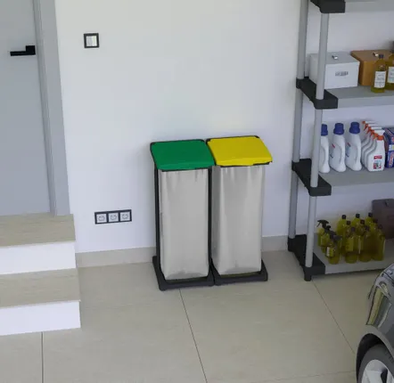 Shelves - Mongardi: Mr. B Bis Resin Bag Holder, Easy to Assemble, With Lid and Bag Retaining Frame, Suitable for 80–110 L Bags, 64W × 36D × 80H cm, Black, Green and Yellow - MONGARDI
