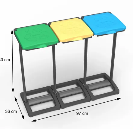 Shelves - Mongardi: Mr. B Tris Resin Bag Holder, Easy to Assemble, With Lid and Bag Retaining Frame, Suitable for 80–110 L Bags, 97W × 36D × 80H cm, Black, Green, Yellow and Blue - MONGARDI