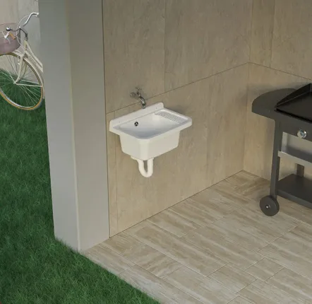 Sinks - Mongardi: Resin Utility Sink, Wall-Mounted, Acid-Resistant, Indoor and Outdoor, 50W × 33.5D × 24H cm, White - MONGARDI