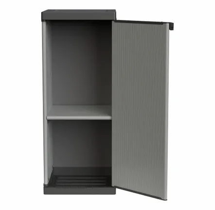 Shelves - Mongardi: Resin Cabinet with One Door and One Shelf, Easy to Assemble, Compact, Modular System, Indoor and Outdoor, 34W × 38.5D × 85H cm, Grey and Black - MONGARDI