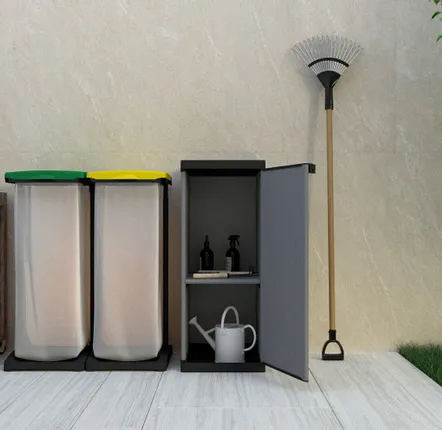 Shelves - Mongardi: Resin Cabinet with One Door and One Shelf, Easy to Assemble, Compact, Modular System, Indoor and Outdoor, 34W × 38.5D × 85H cm, Grey and Black - MONGARDI