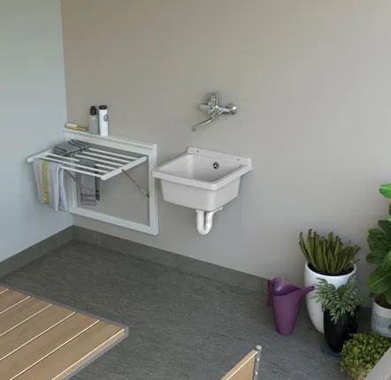 Sinks - Mongardi: Resin Utility Sink, Wall-Mounted, Acid-Resistant, Indoor and Outdoor, 39W × 39D × 24H cm, Granite - MONGARDI