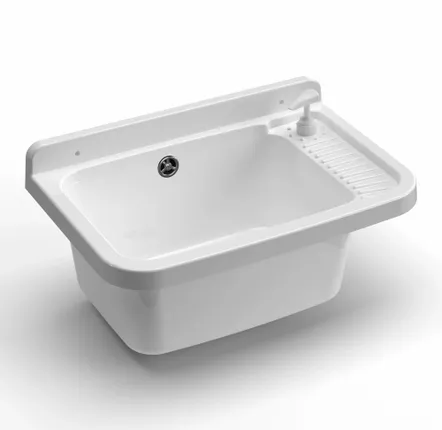 Sinks - Mongardi: Resin Utility Sink with Dispenser, Wall-Mounted, Acid-Resistant, Indoor and Outdoor, 50W × 33.5D × 24H cm, White - MONGARDI