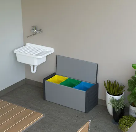 Shelves - Mongardi: Resin Storage Chest for Waste Sorting, With Colored Bags, Easy to Assemble, Compact, Indoor and Outdoor, 85W × 34D × 38H cm, Grey and Black - MONGARDI
