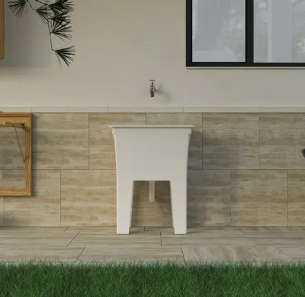 Sinks - Mongardi: Resin One-Piece Utility Sink, Easy to Assemble, Acid-Resistant, Indoor and Outdoor, 59W × 41D × 75H cm, White - MONGARDI