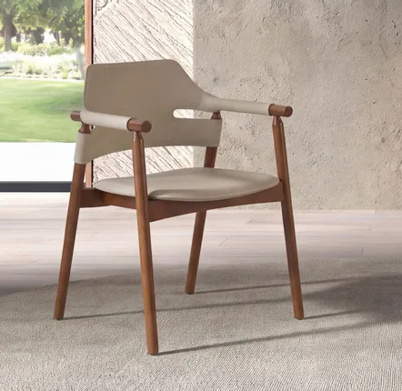 Chairs - Chair in sand-coloured regenerated leather - ANGEL CERDÁ