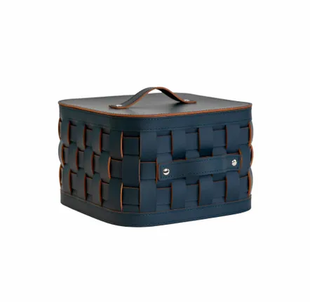 Corbeilles - Panier de rangement décoratif carré en cuir régénéré bleu foncé avec couvercle - ANGEL CERDÁ