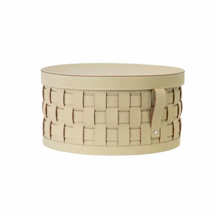 Corbeilles - Panier de rangement décoratif rond en cuir régénéré couleur sable avec couvercle - ANGEL CERDÁ