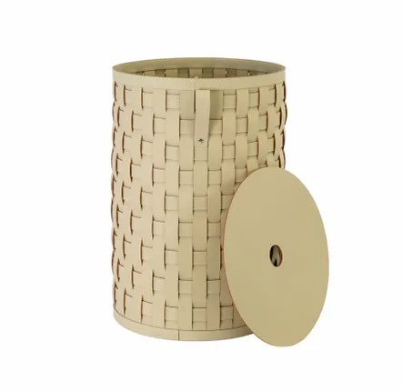 Corbeilles - Panier de rangement décoratif cylindrique en cuir régénéré couleur sable avec couvercle - ANGEL CERDÁ