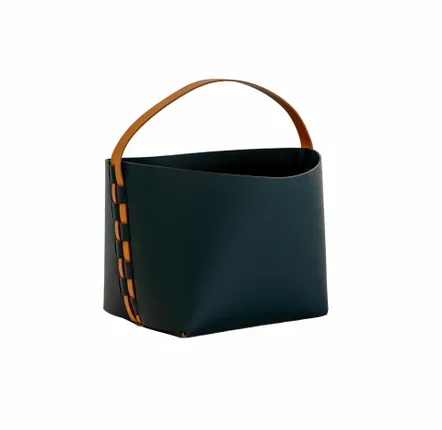 Corbeilles - Panier de rangement décoratif rectangulaire en cuir régénéré bleu foncé avec anse - ANGEL CERDÁ