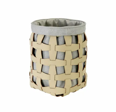 Corbeilles - Panier de rangement décoratif cylindrique en cuir régénéré couleur sable - ANGEL CERDÁ