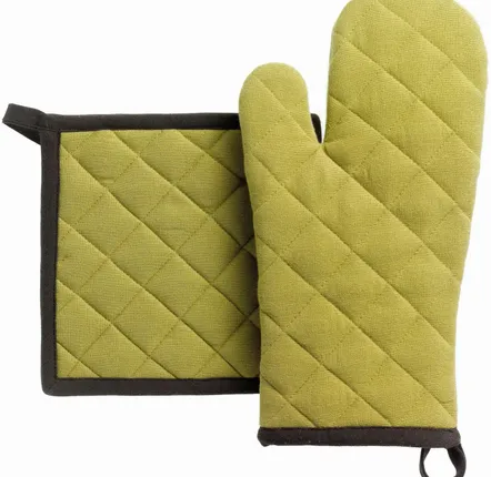Potholders - Recycled oven glove and potholder set Grace Kaki 15 X 32 - MAISON VIVARAISE - SDE VIVARAISE WINKLER