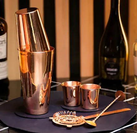 Café et thé - Set à Cocktails Artisanal en Cuivre Massif – Shaker, Doseurs, Passoire - BELS & PEARL