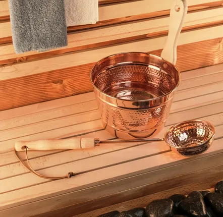 Spa - Ensemble Seau et Louche de Sauna en Cuivre Martelé Artisanal 3L - BELS & PEARL