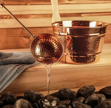 Spa - Handcrafted Hammered Copper Sauna Bucket & Ladle Set – 3L with Wooden - BELS & PEARL