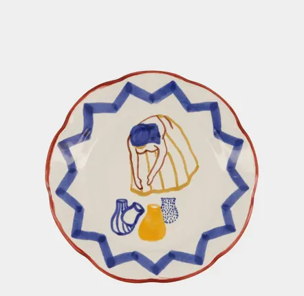 Assiettes au quotidien - HAND-PAINTED COMPORTA THE WATER CARRIER STONEWARE DESSERT PLATE - HOUSE OF CAPRICORN
