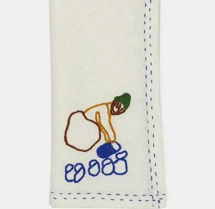 Table linen - HAND-EMBROIDERED COMPORTA THE WATER CARRIER WHITE LINEN WITH MULTICOLO - HOUSE OF CAPRICORN