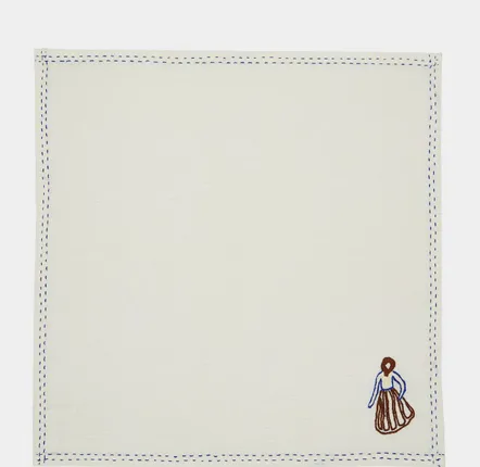 Table linen - HAND-EMBROIDERED COMPORTA THE PEASANT WHITE LINEN WITH MULTICOLOR EMBR - HOUSE OF CAPRICORN