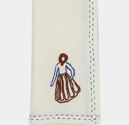 Table linen - HAND-EMBROIDERED COMPORTA THE PEASANT WHITE LINEN WITH MULTICOLOR EMBR - HOUSE OF CAPRICORN
