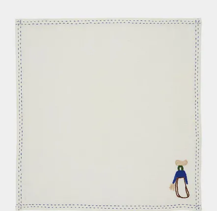 Table linen - HAND-EMBROIDERED COMPORTA THE HARVESTER WHITE LINEN WITH MULTICOLOR EM - HOUSE OF CAPRICORN