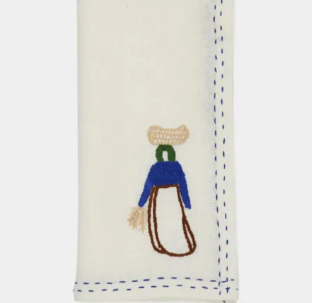 Table linen - HAND-EMBROIDERED COMPORTA THE HARVESTER WHITE LINEN WITH MULTICOLOR EM - HOUSE OF CAPRICORN