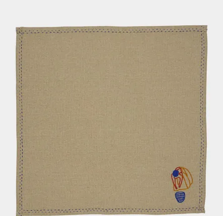 Table linen - HAND-EMBROIDERED COMPORTA THE FARMER BEIGE LINEN WITH MULTICOLOR EMBRO - HOUSE OF CAPRICORN
