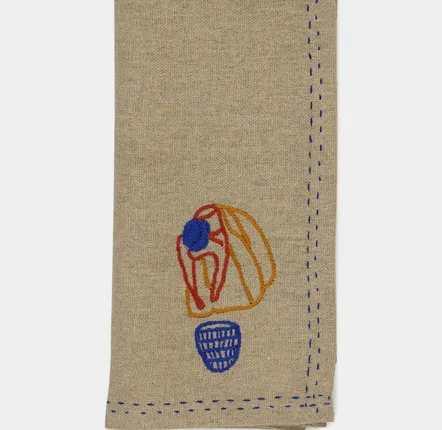 Table linen - HAND-EMBROIDERED COMPORTA THE FARMER BEIGE LINEN WITH MULTICOLOR EMBRO - HOUSE OF CAPRICORN