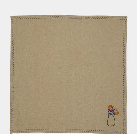 Table linen - HAND-EMBROIDERED COMPORTA THE FRUIT PICKER BEIGE LINEN WITH MULTICOLOR - HOUSE OF CAPRICORN