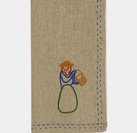 Table linen - HAND-EMBROIDERED COMPORTA THE FRUIT PICKER BEIGE LINEN WITH MULTICOLOR - HOUSE OF CAPRICORN
