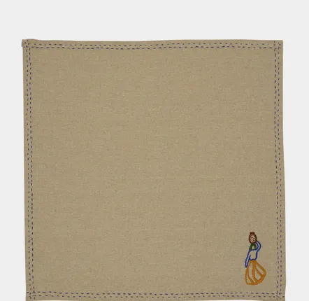 Table linen - HAND-EMBROIDERED COMPORTA THE WATER CARRIER BEIGE LINEN WITH MULTICOLO - HOUSE OF CAPRICORN