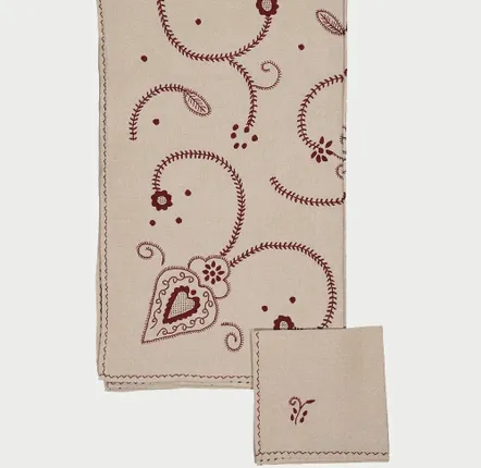 Table linen - HAND-EMBROIDERED VIANA BEIGE LINEN WITH RED EMBROIDERY TABLECLOTH AND - HOUSE OF CAPRICORN