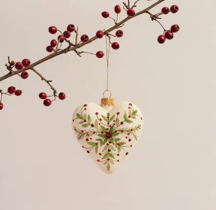 Other Christmas decorations - Glass Christmas bauble – heart with a branch motif - DAGMARA MY CHRISTMAS